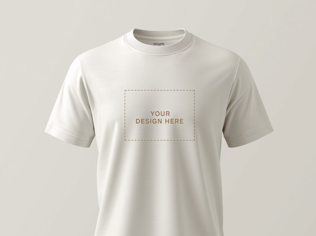 Plain cream t-shirt with design area placeholder