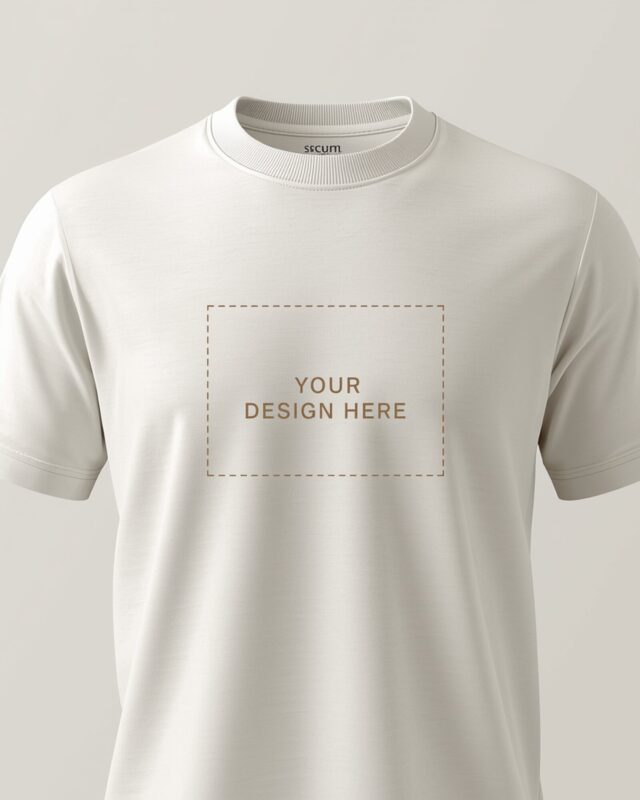 Premium natural cream heavyweight cotton t-shirt with YOUR DESIGN HERE placeholder for custom designs - PrintXYZ UK