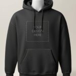 Premium charcoal heavyweight pullover hoodie with YOUR DESIGN HERE placeholder for custom designs - PrintXYZ UK
