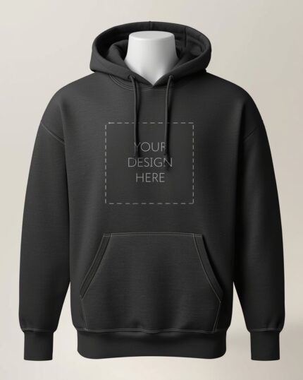 Premium charcoal heavyweight pullover hoodie with YOUR DESIGN HERE placeholder for custom designs - PrintXYZ UK