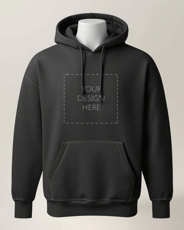 Premium charcoal heavyweight pullover hoodie with YOUR DESIGN HERE placeholder for custom designs - PrintXYZ UK