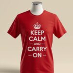 Classic British red Keep Calm and Carry On t-shirt with white royal crown - PrintXYZ UK