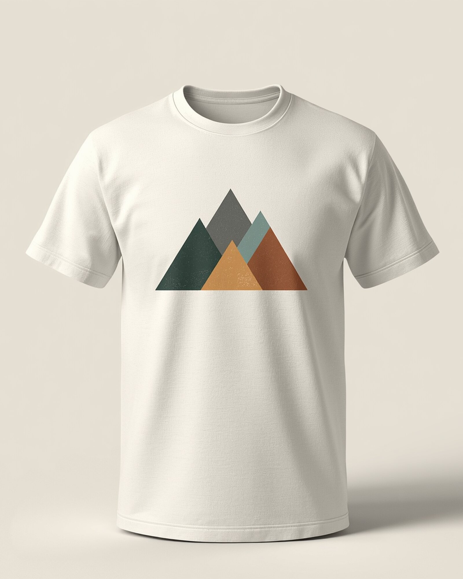 Stone off-white geometric mountain range graphic t-shirt in muted earth tones - PrintXYZ UK