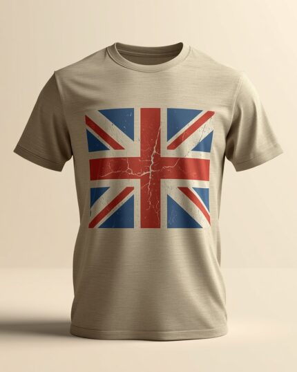 Heather oatmeal Union Jack distressed retro graphic t-shirt - PrintXYZ UK
