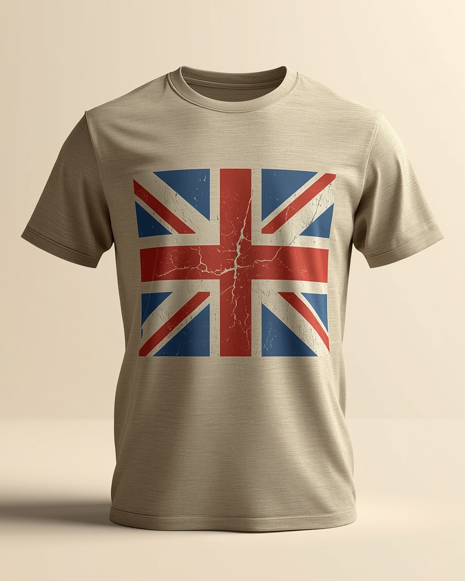 Heather oatmeal Union Jack distressed retro graphic t-shirt - PrintXYZ UK