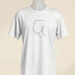 White minimalist line art portrait t-shirt with single continuous black ink drawing - PrintXYZ UK