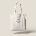 Custom printable cotton tote bag in natural cream with design placeholder area, PrintXYZ