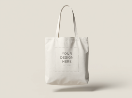 Custom printable cotton tote bag in natural cream with design placeholder area, PrintXYZ