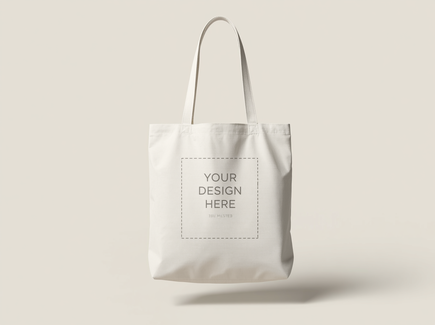Custom printable cotton tote bag in natural cream with design placeholder area, PrintXYZ